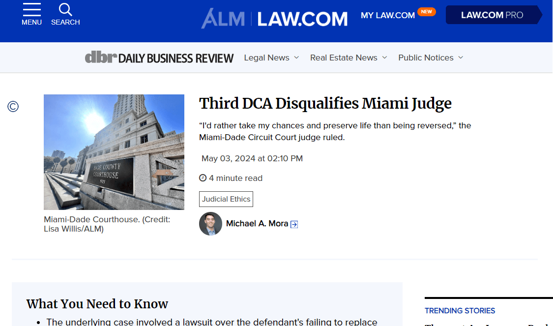 Third DCA Disqualifies Miami Judge