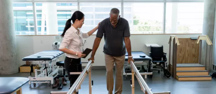 Person doing physical therapy to walk