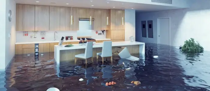 Flooded kitchen interior