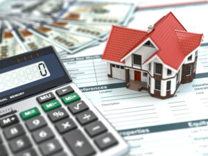 HOA Lawyer Miami, FL - Mortgage calculator. House, Money and document.
